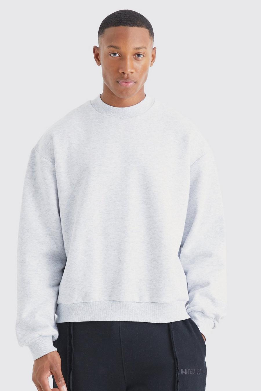 Ash grey Melerad sweatshirt med hög halsmudd image number 1
