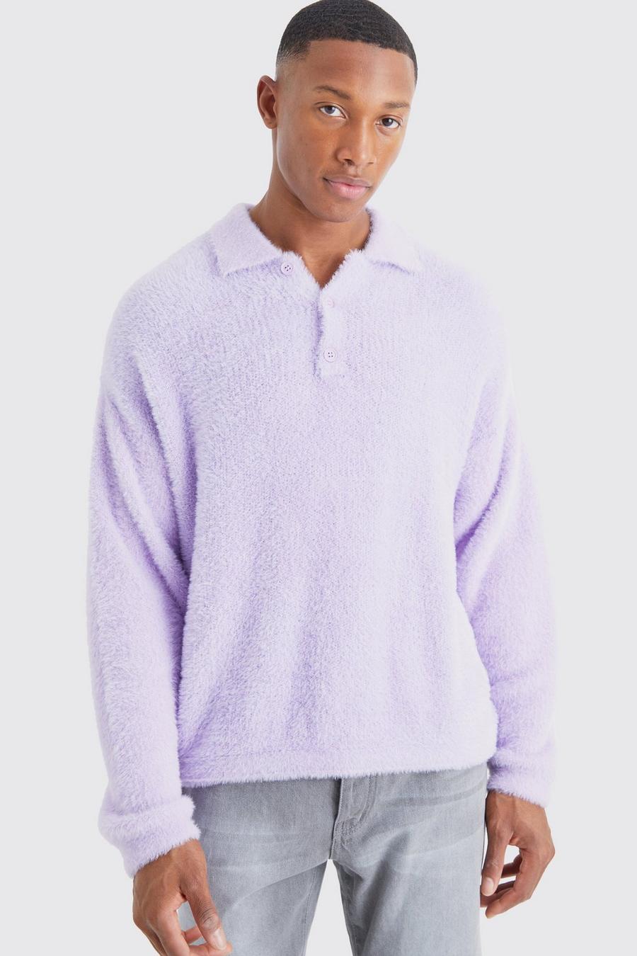 Kastiges flauschiges Poloshirt, Lilac image number 1