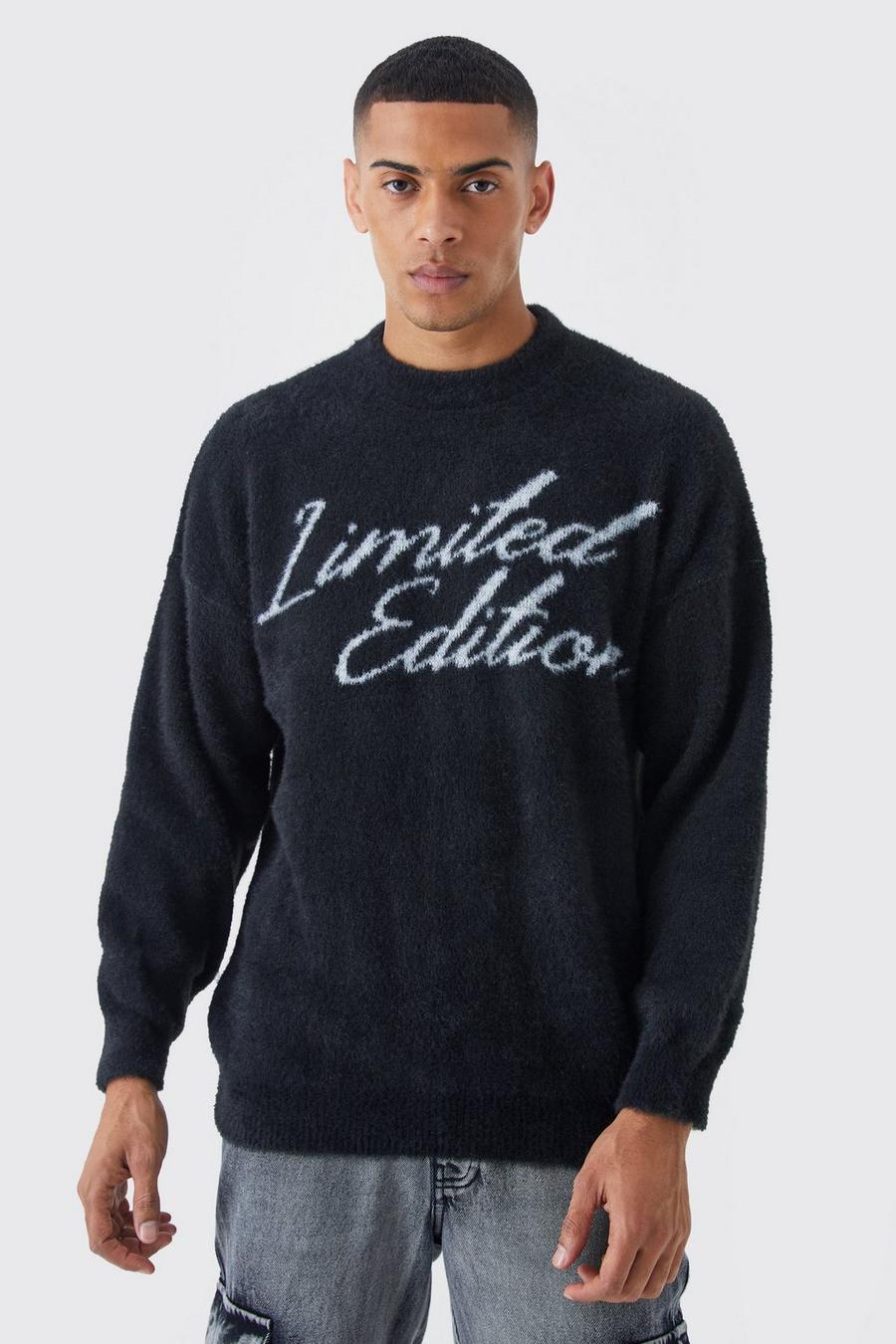 Black Oversized Fluffy Limited Edition Knitted Jumper  image number 1