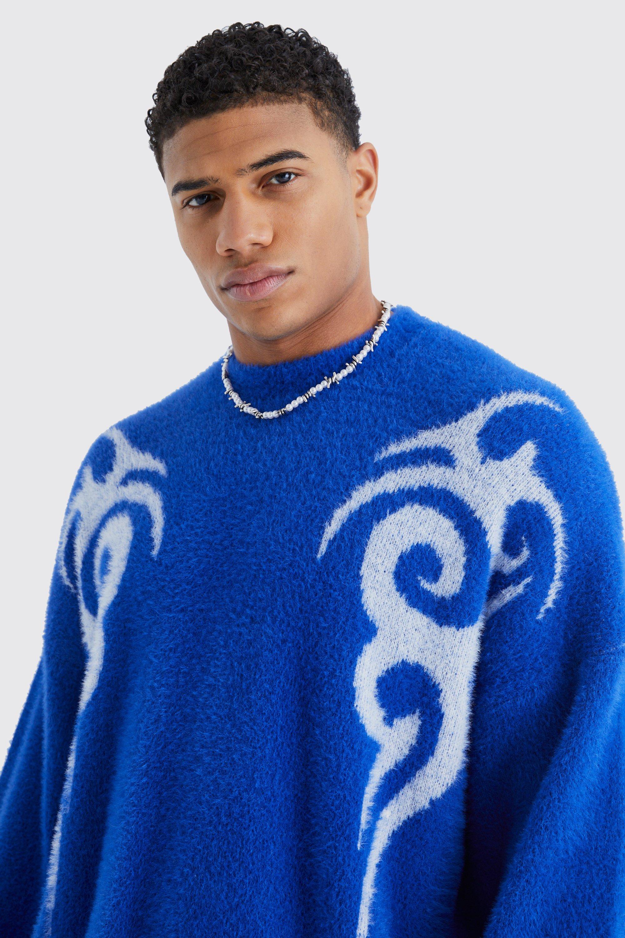 ASOS DESIGN knitted color block sweater in plush yarn