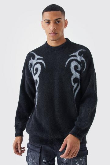 Oversized Fluffy Graphic Knitted Jumper black