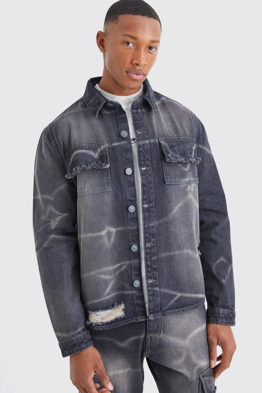 Black Oversize Urblekt jeansskjorta med struktur image number 1