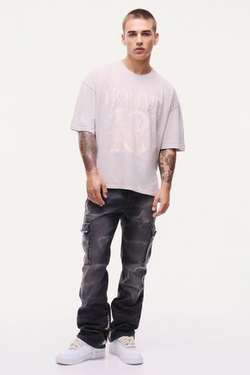 Black Slim Rigid Flare Overdyed Distressed Cargo Jeans