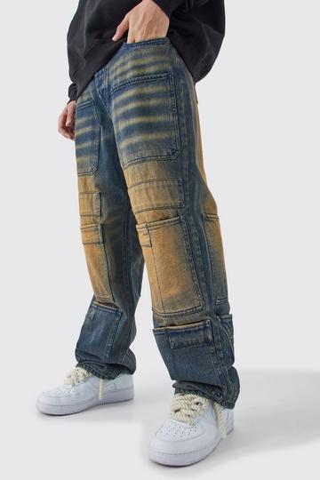 Onbewerkte Baggy Overdye Cargo Jeans Met Zakken green