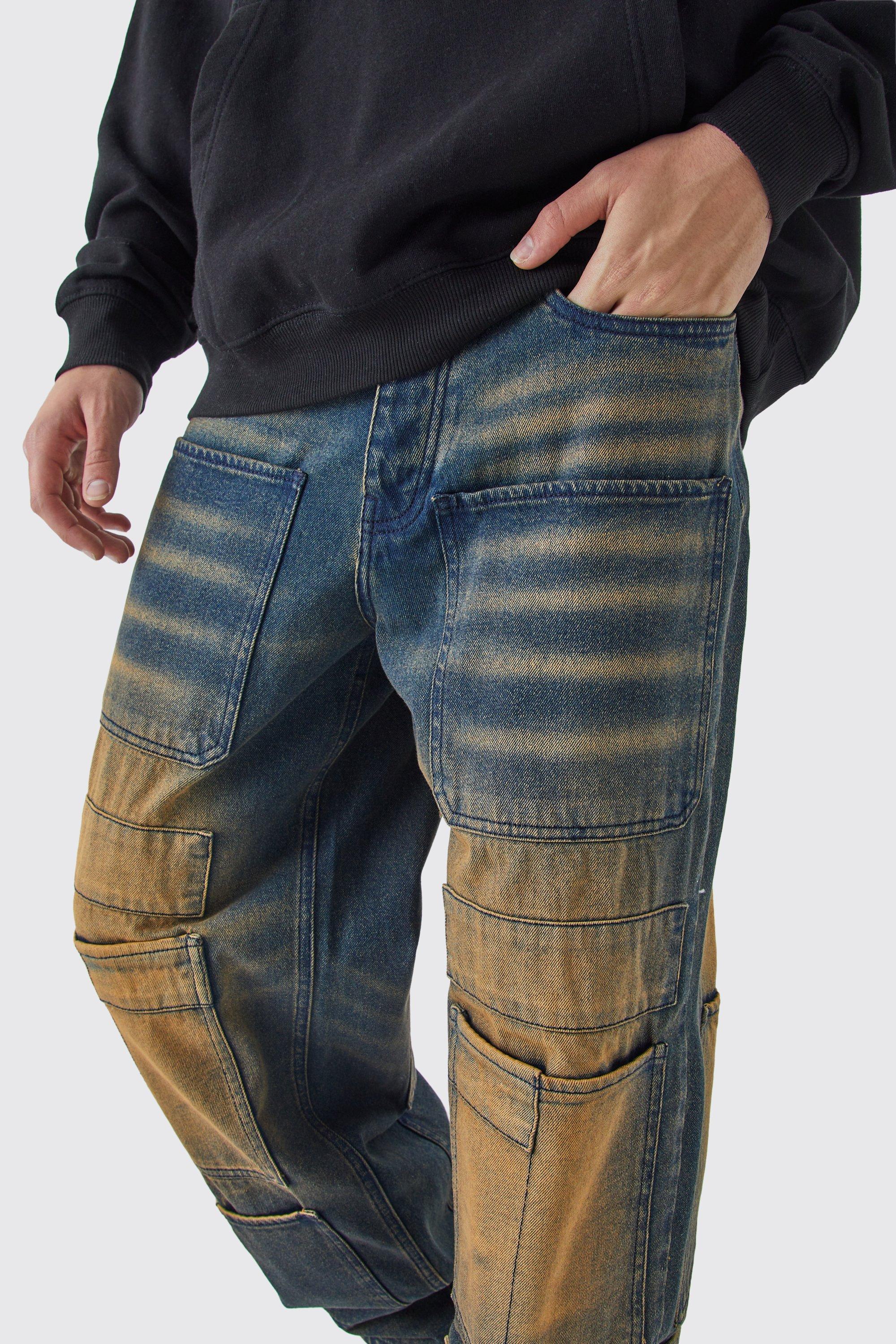 Baggy Rigid Overdyed Multi Pocket Cargo Jeans