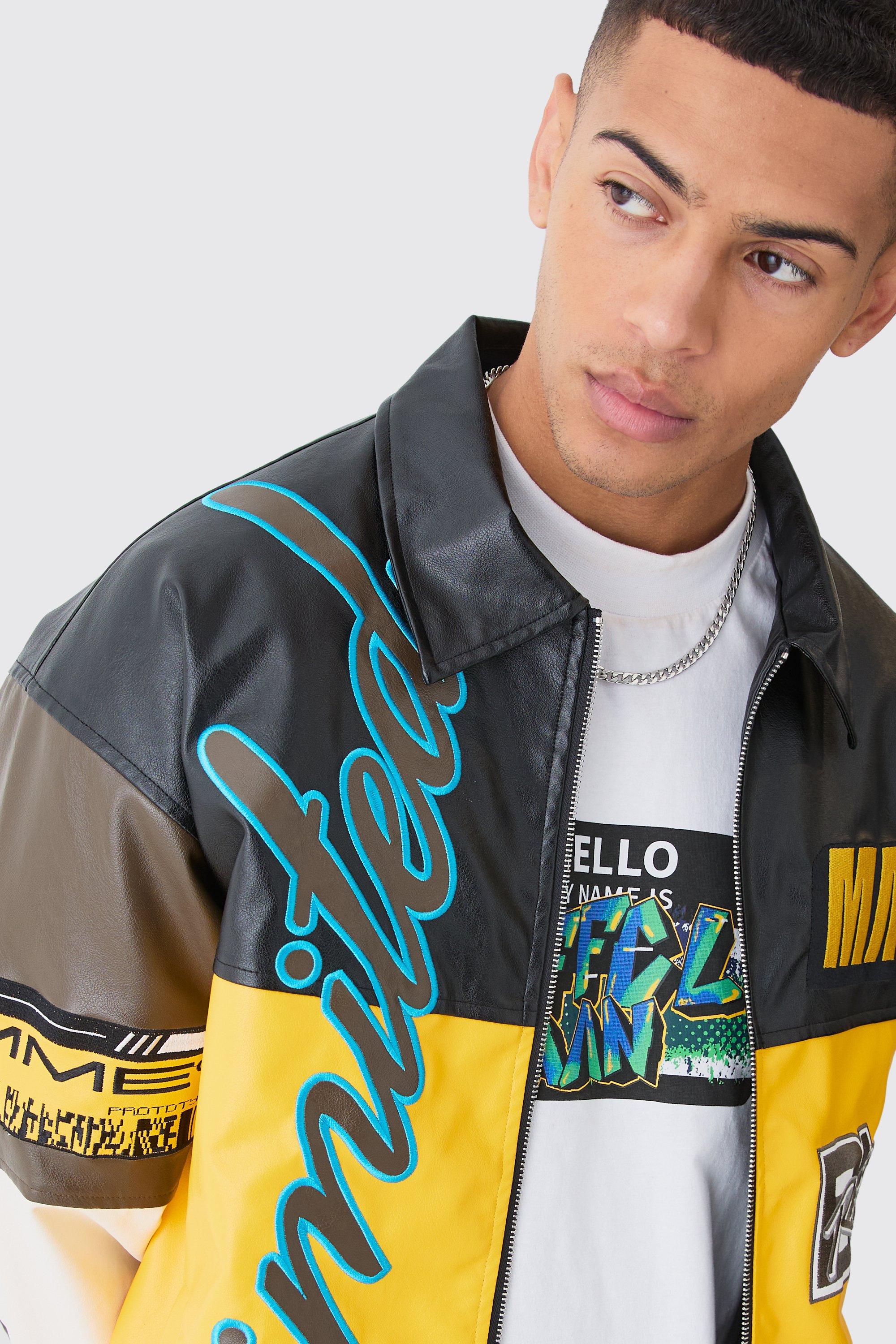 Oversized PU Badge Moto Jacket boohoo DK