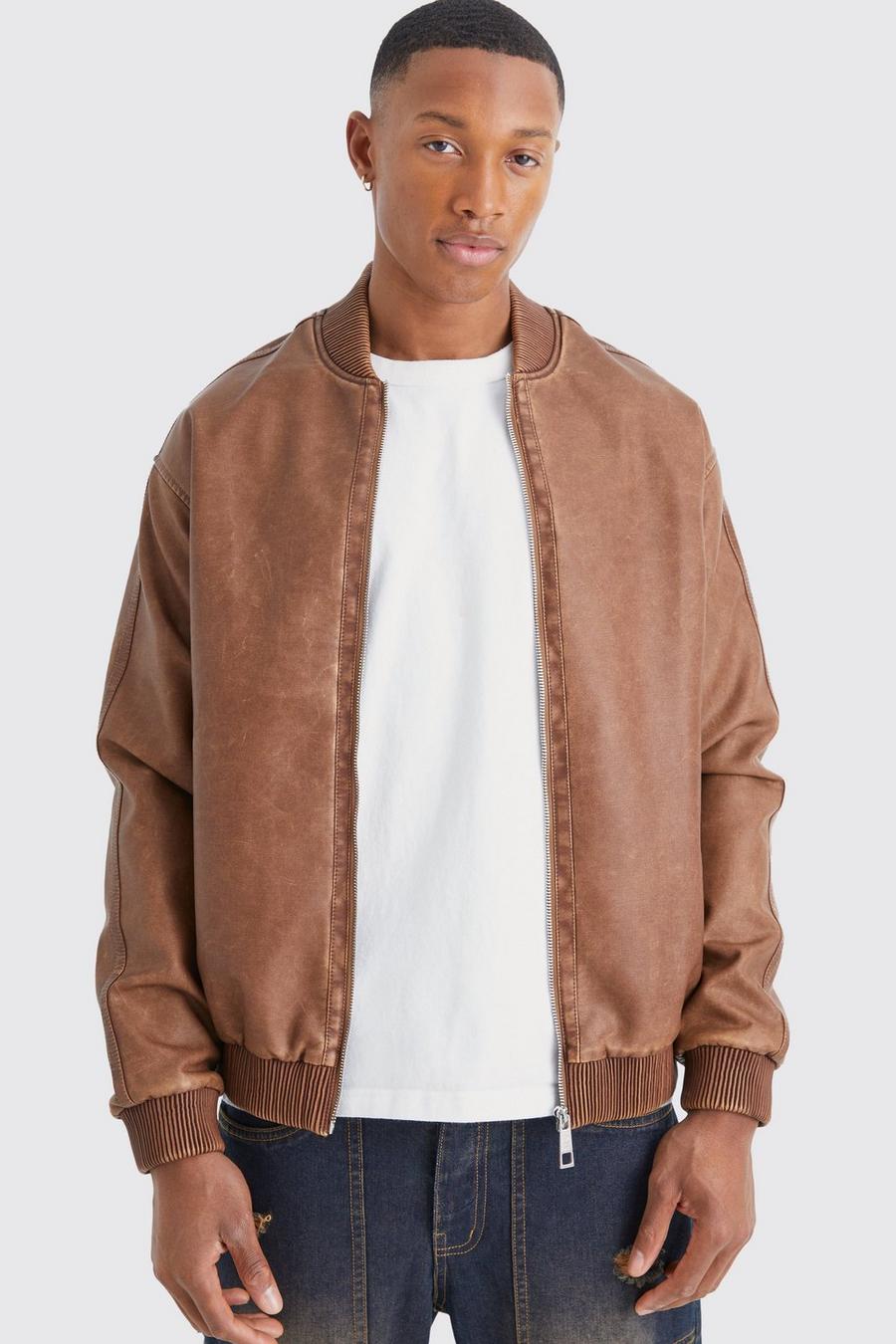 Giacca Bomber in PU slavato, Brown image number 1
