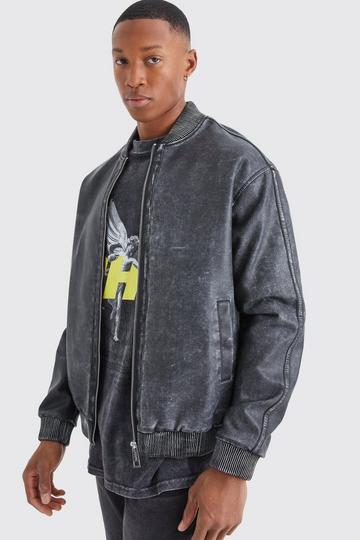 Black Washed Pu Bomber Jacket