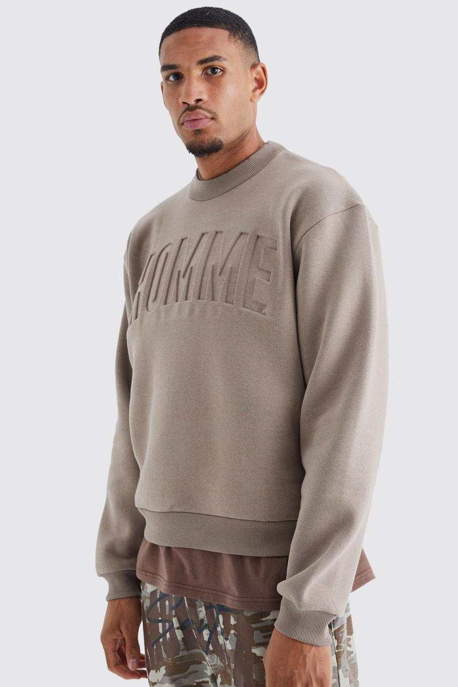 Taupe Tall Homme Oversize sweatshirt med tryck image number 1