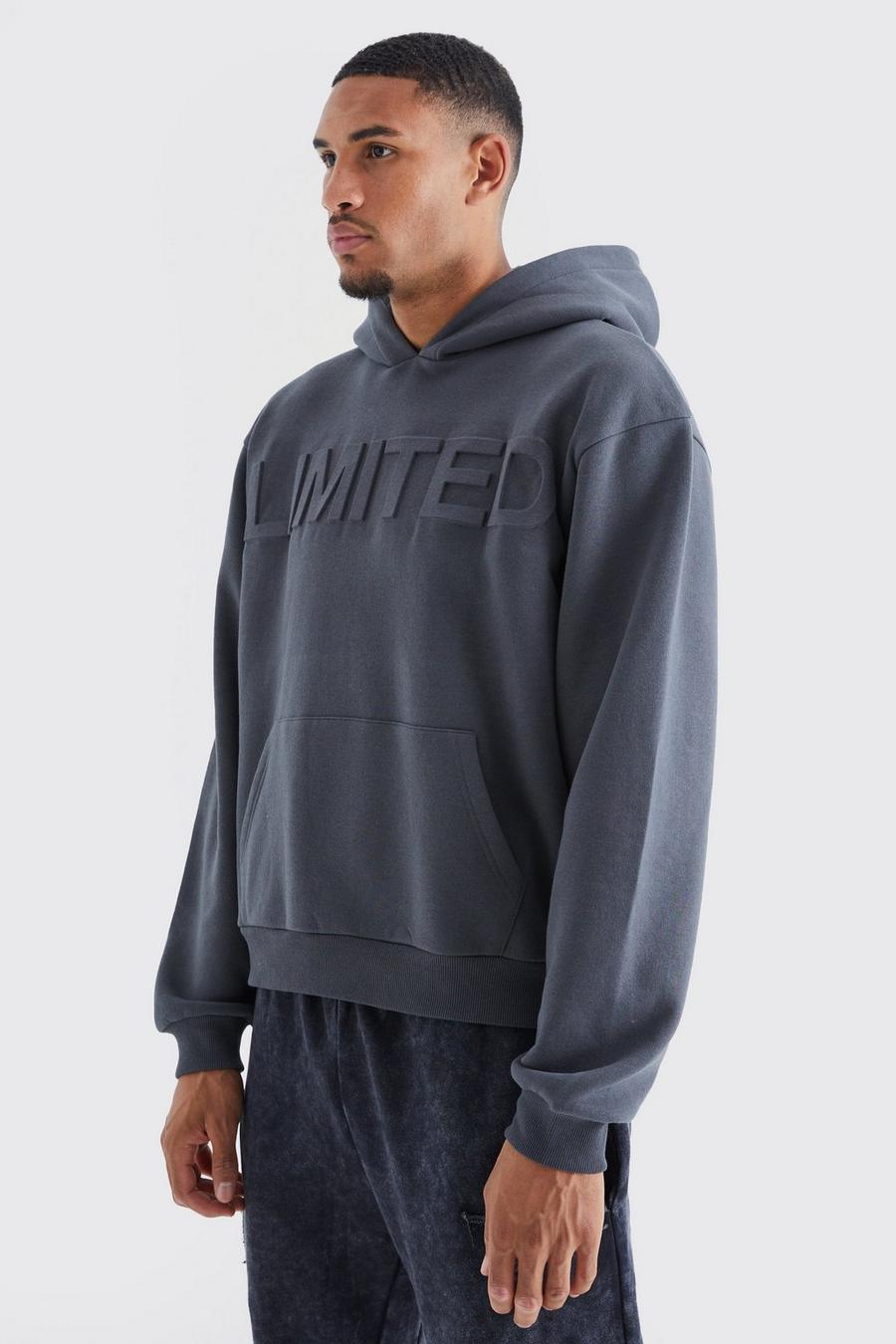 Charcoal Tall Oversized Boxy Limited Hoodie Met Reliëf image number 1