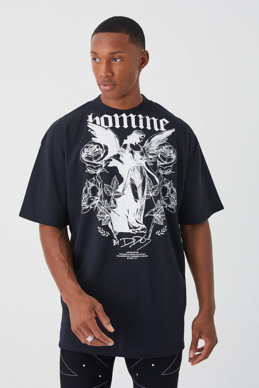 Black Homme Oversize t-shirt med hög halsmudd image number 1