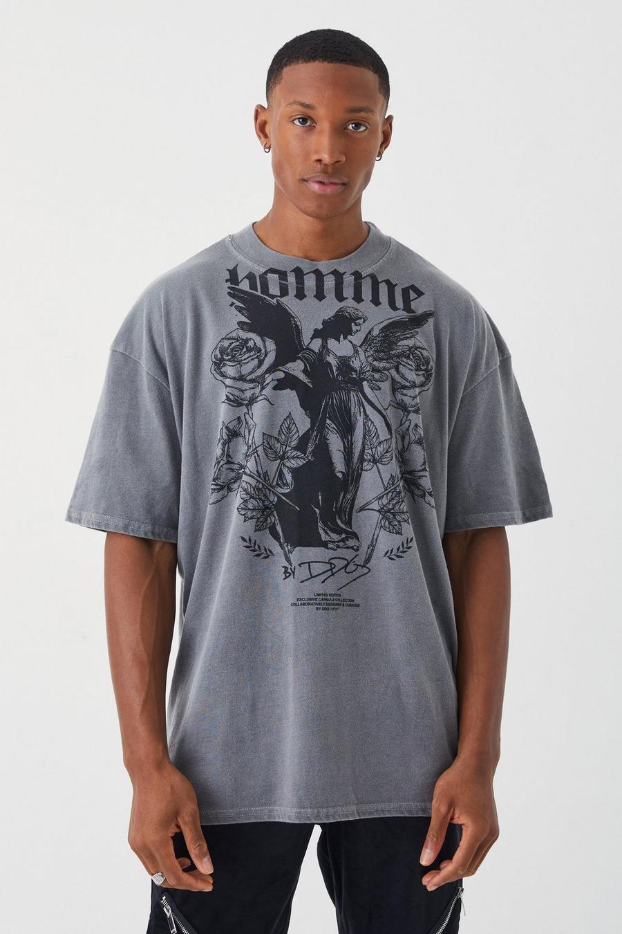 Charcoal Homme Oversize t-shirt med hög halsmudd image number 1