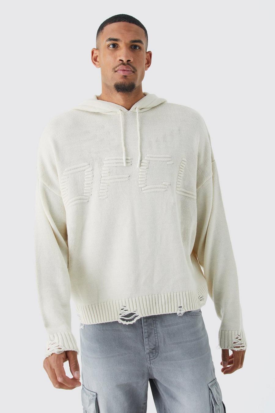 Ecru Tall Boxy 3d Ofcl Knitted Hoodie image number 1