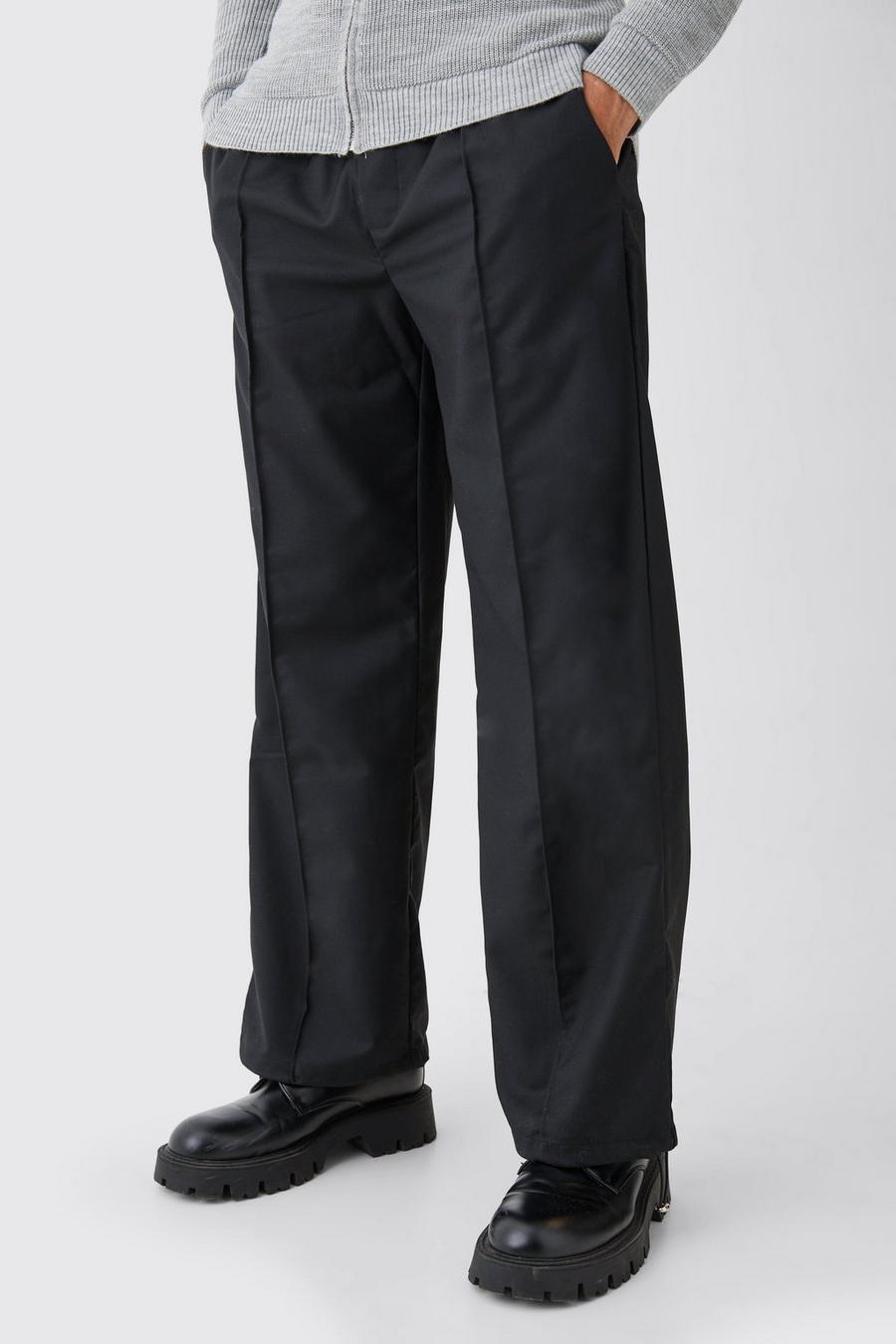 Pantalón deportivo entallado de pernera ancha con alforzas, Black image number 1