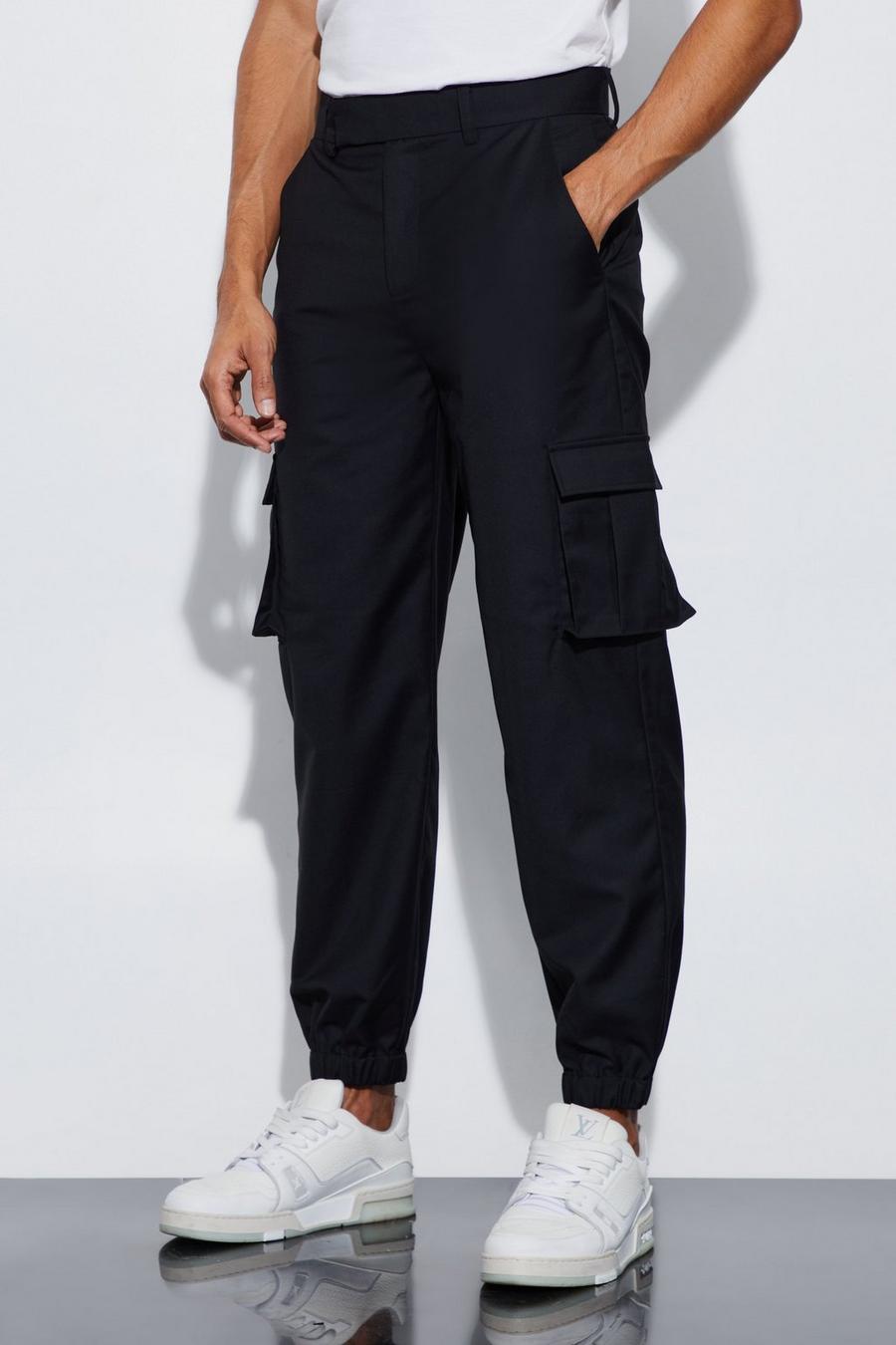 Pantaloni tuta sartoriali stile Cargo, Black image number 1