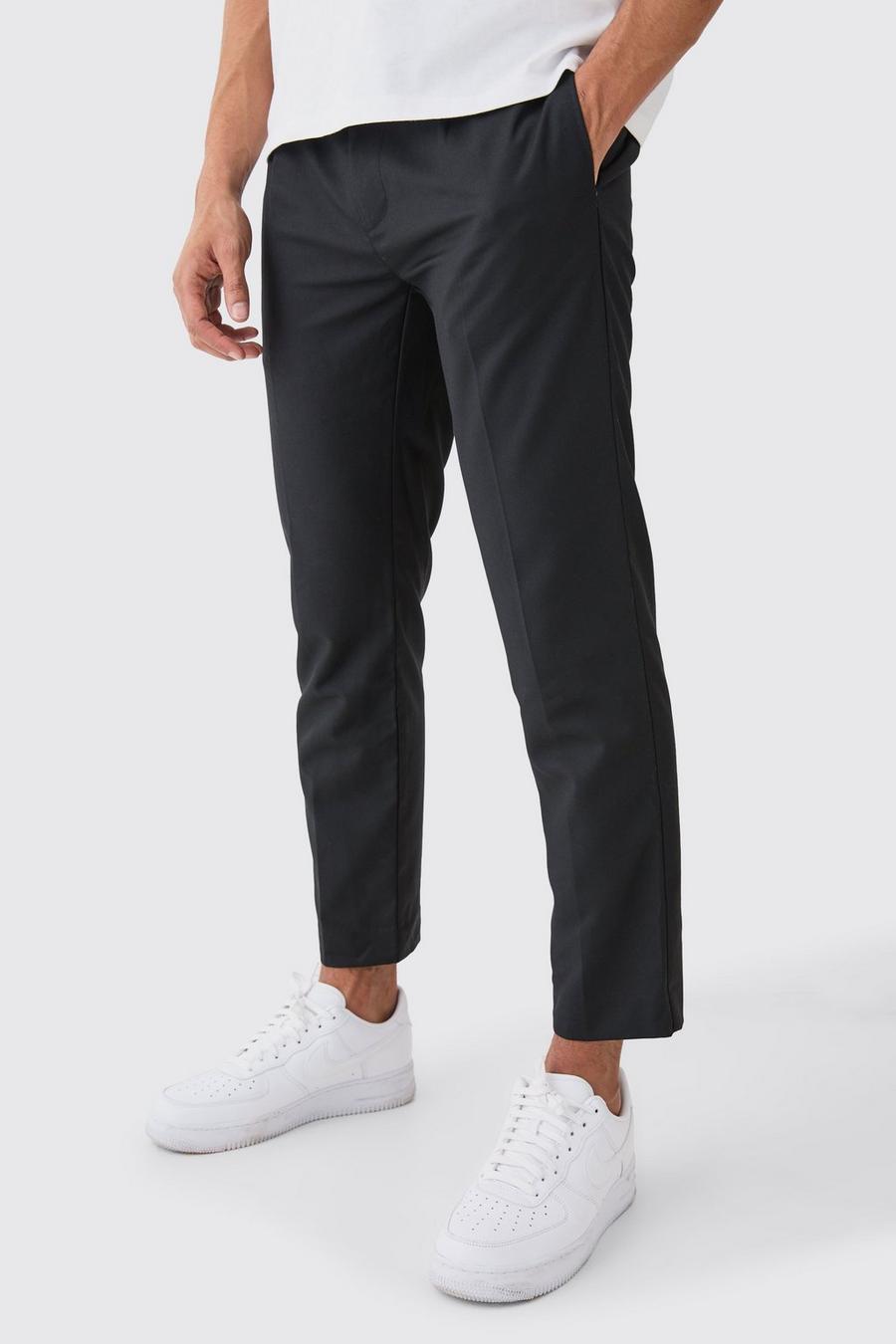 Black Belted Slim Fit Tailored Trousers image number 1