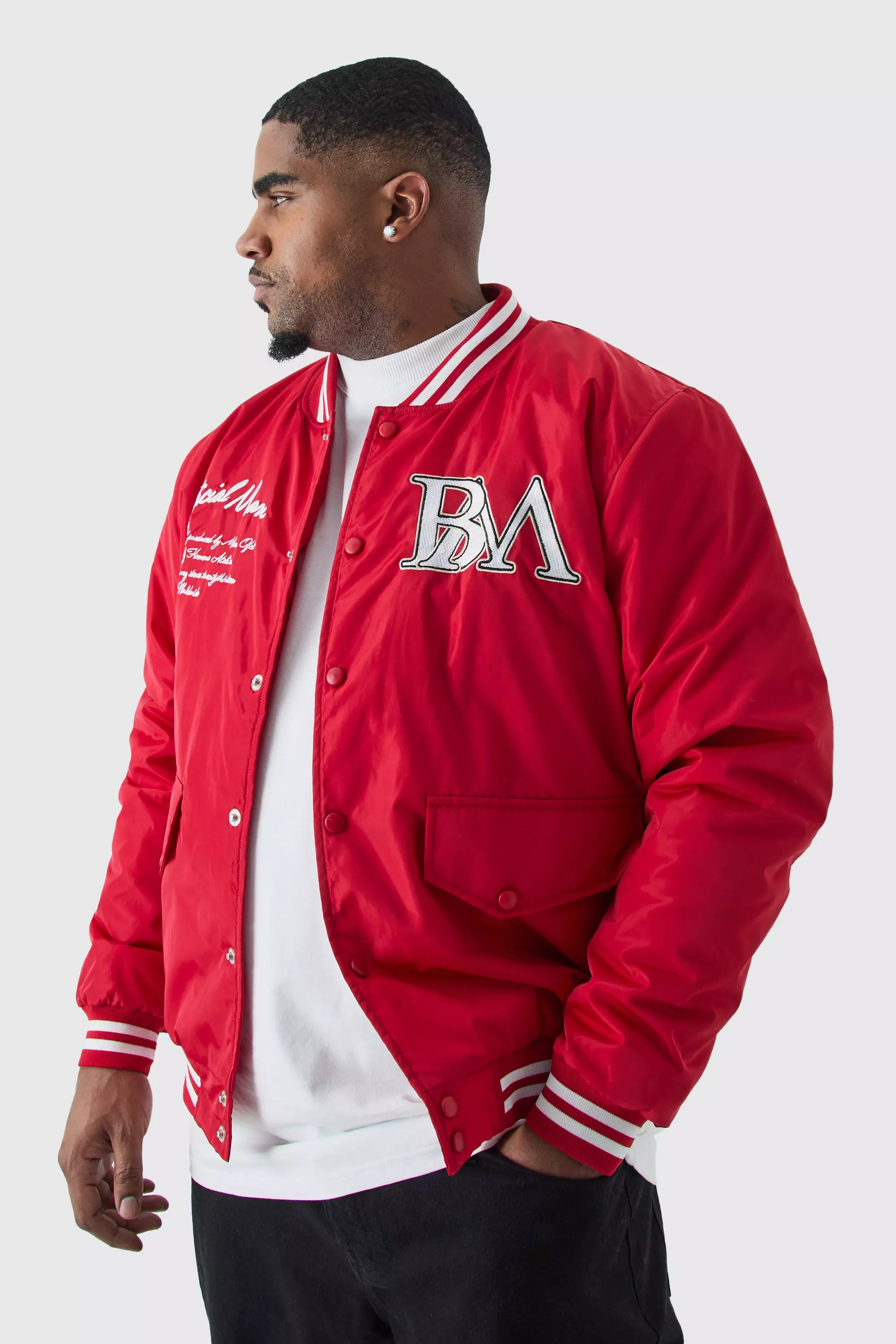Red Plus Nylon Varsity Jacket With Badges alternative image
