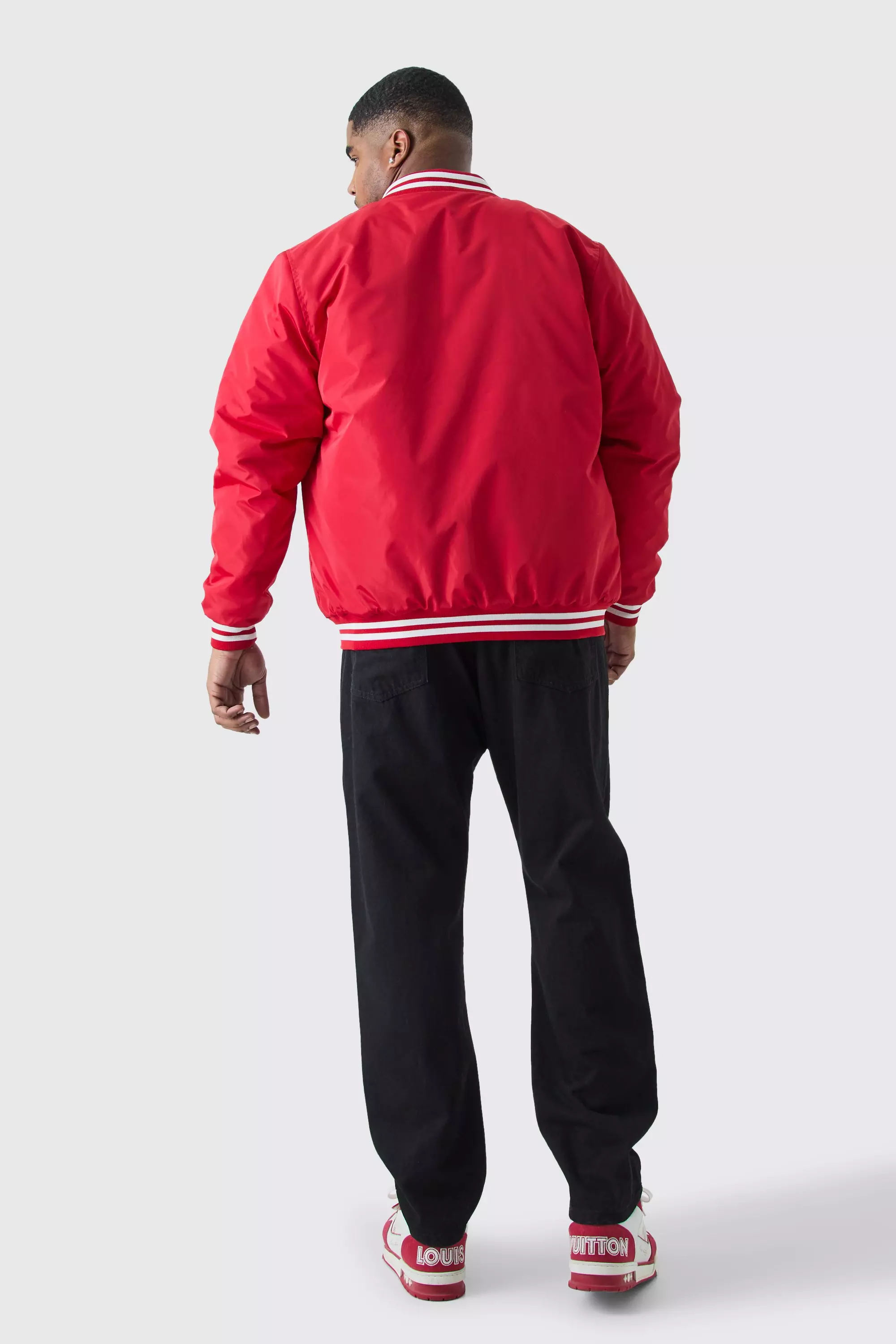 Red Plus Nylon Varsity Jacket With Badges alternative image