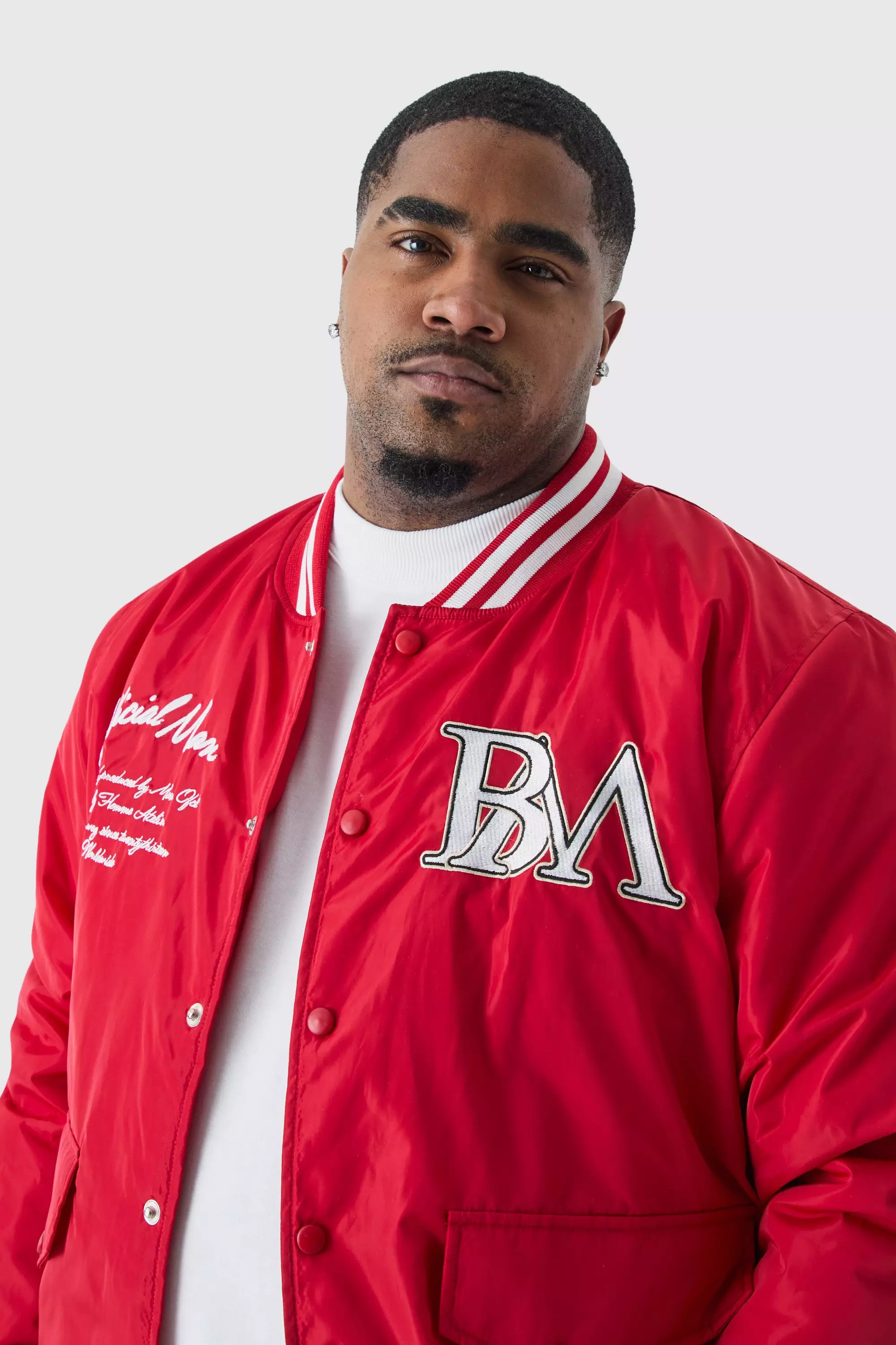 Red Plus Nylon Varsity Jacket With Badges alternative image
