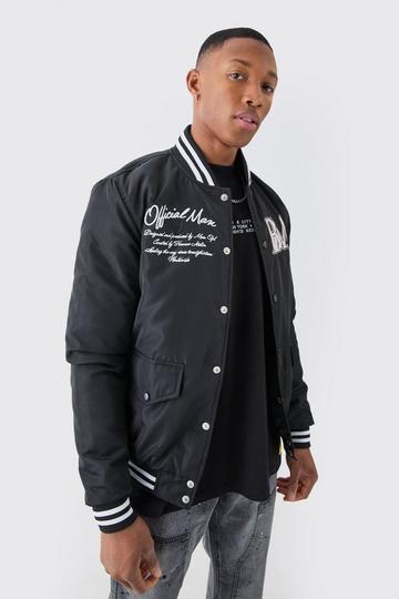 Nylon Varsity Jacket Met Badges black