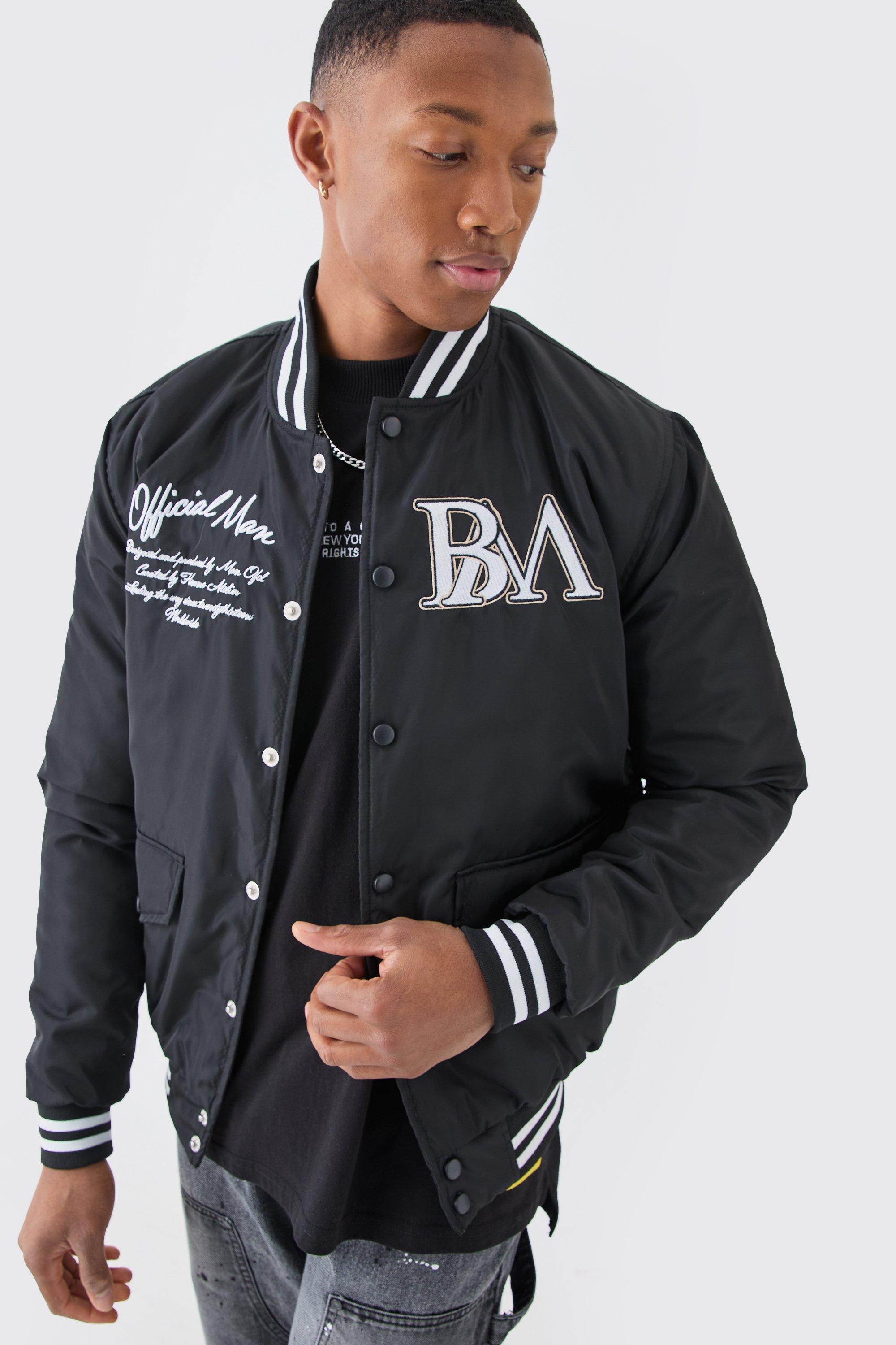 Black nylon varsity jacket sale