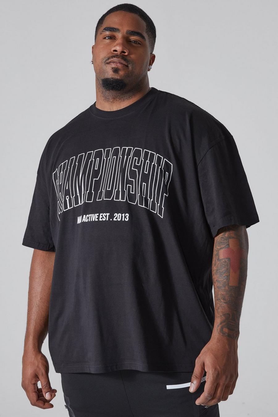 Camiseta Plus oversize Active con estampado Championship, Black image number 1