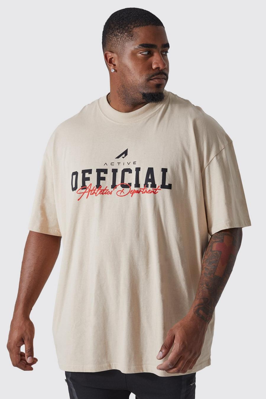 Camiseta Plus Active con cuello extendido y estampado Athletic, Sand image number 1