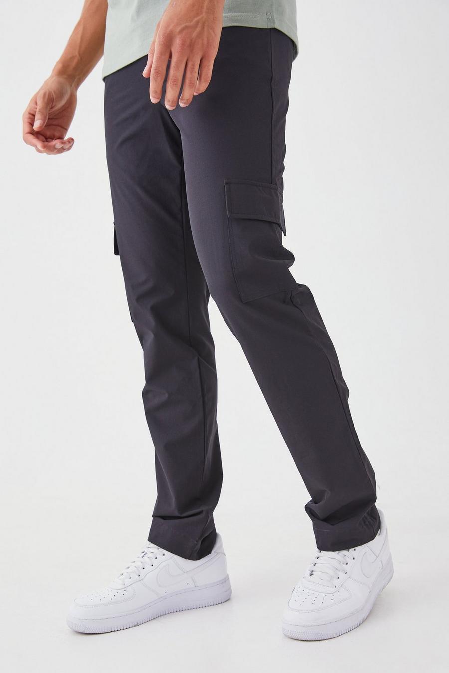 Black Technical Stretch Tailored Straight Fit Cargo Pants