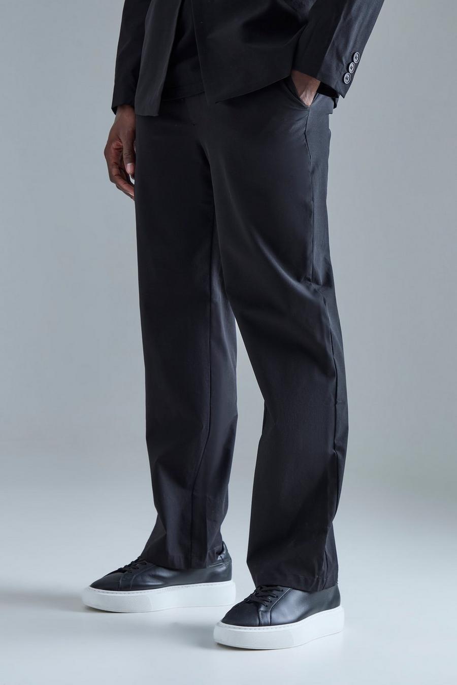 Black Stretch Tailored Straight Fit Trousers image number 1