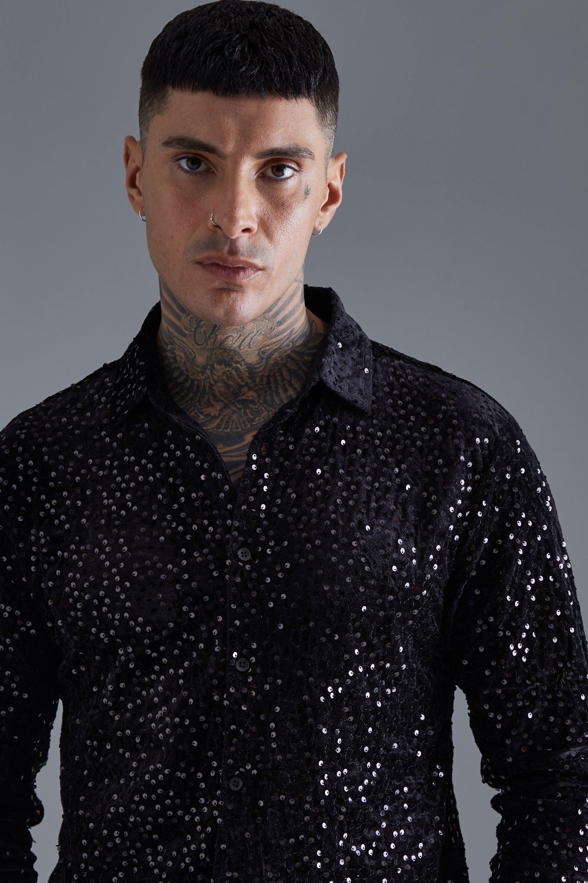 Black sparkly shirt hotsell