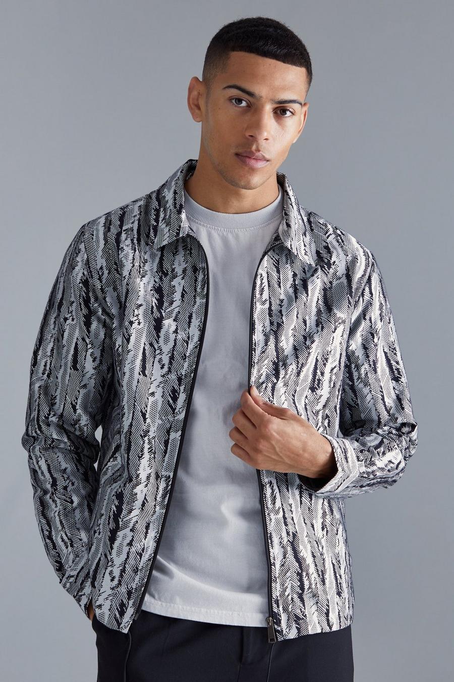 Grey Skjortjacka i jacquardväv med dragsko image number 1