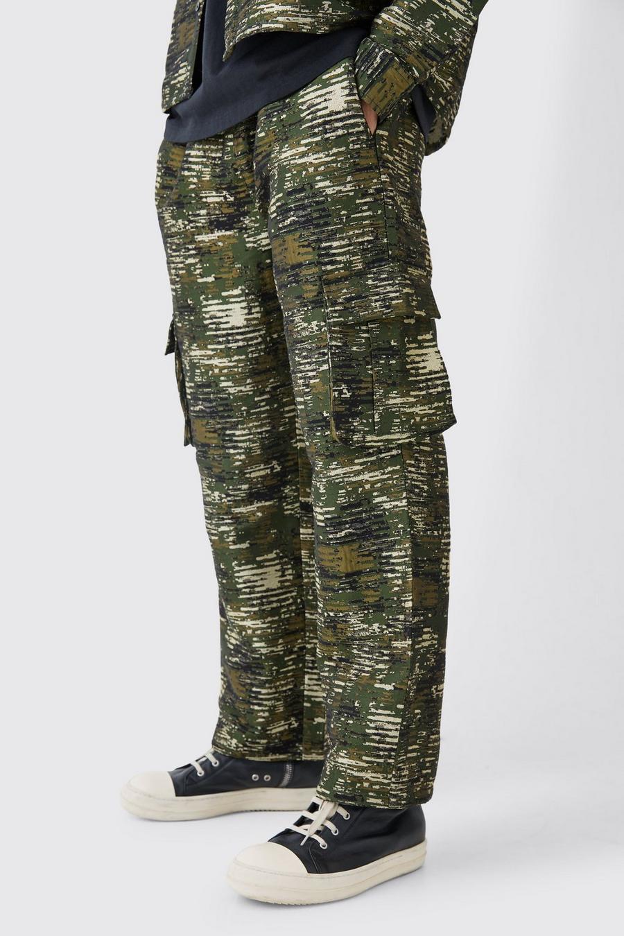 Pantalon cargo large texturé à imprimé camouflage, Camo image number 1