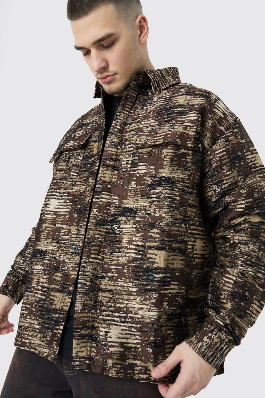 Stone Tall Textured Camo Patch Pocket Overshirt image number 1