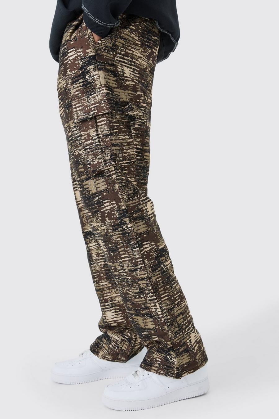 Tall - Pantalon cargo large texturé à imprimé camouflage, Stone image number 1