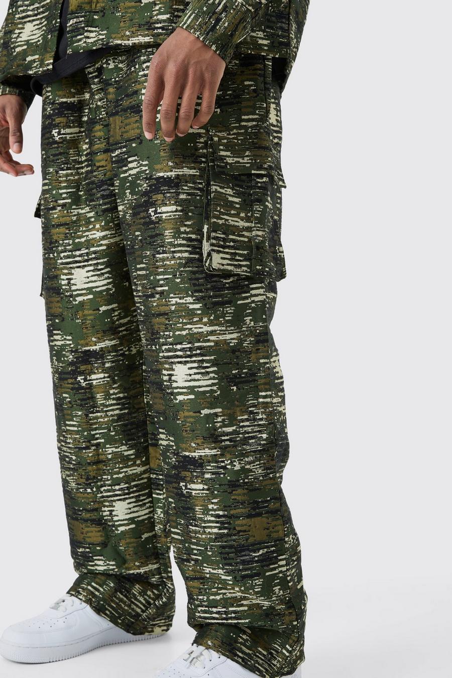 Tall - Pantalon cargo large texturé à imprimé camouflage, Camo image number 1