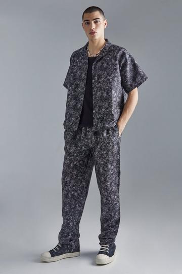 Black Boxy Fabric Interest Shirt And Pants Set