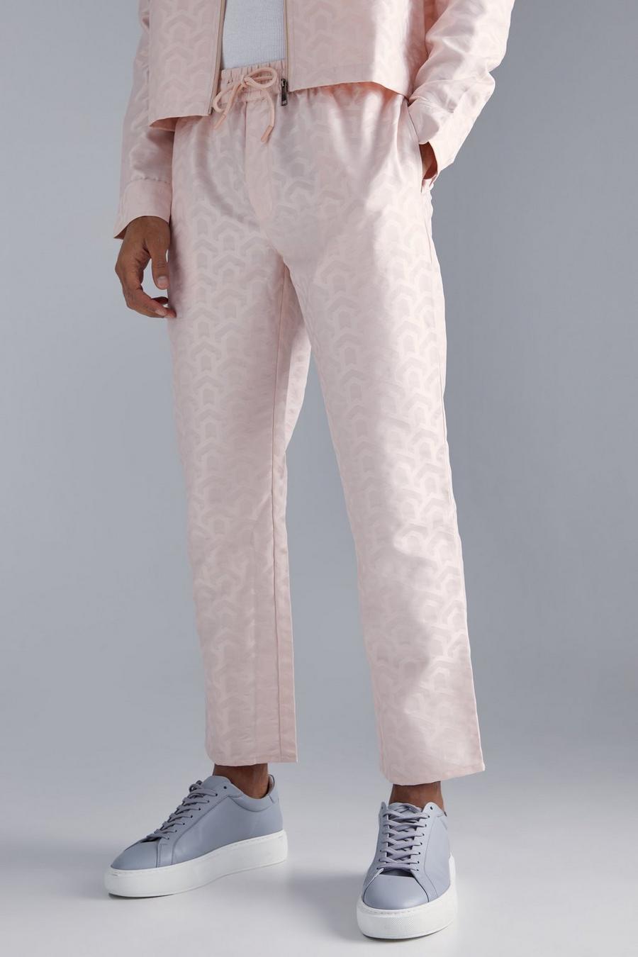Pantaloni affusolati con motivi geometrici e trama, Pink