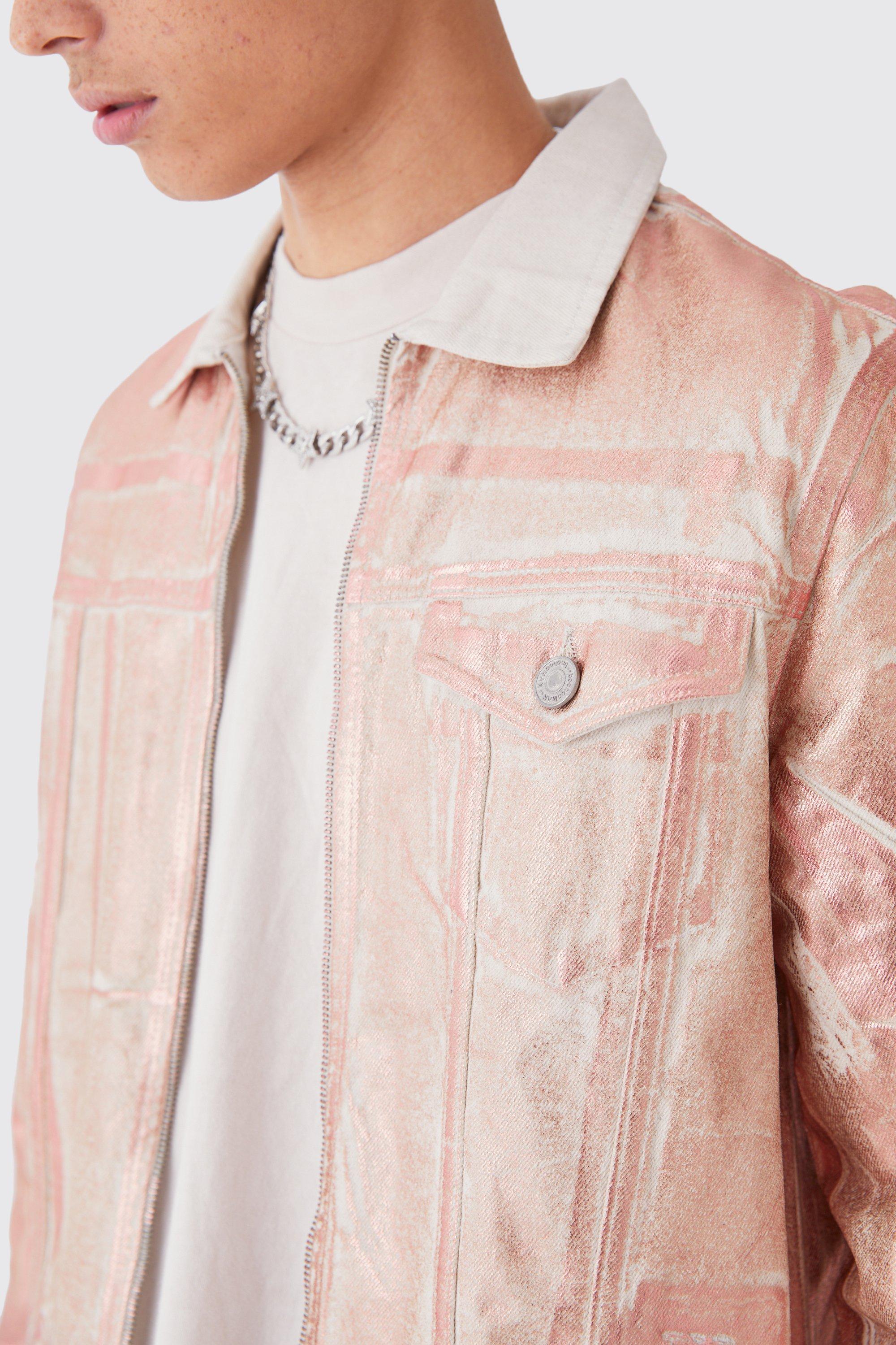 Pink denim jacket for on sale men