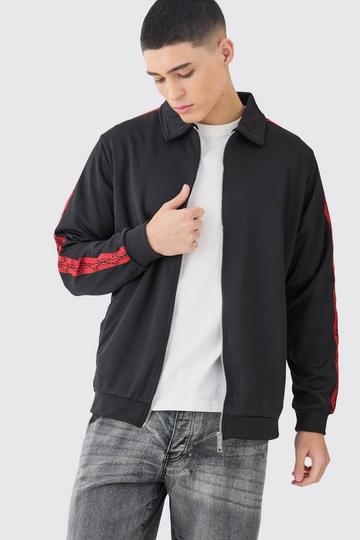 Black Funnel Neck Side Tape Tricot Tracktop