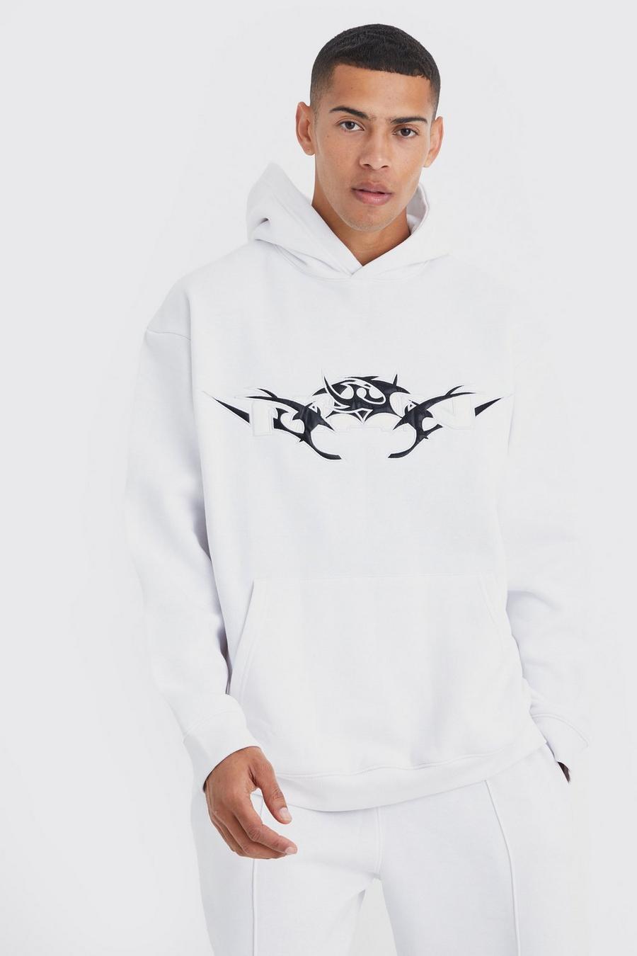White Oversized Pu Applique Hoodie image number 1