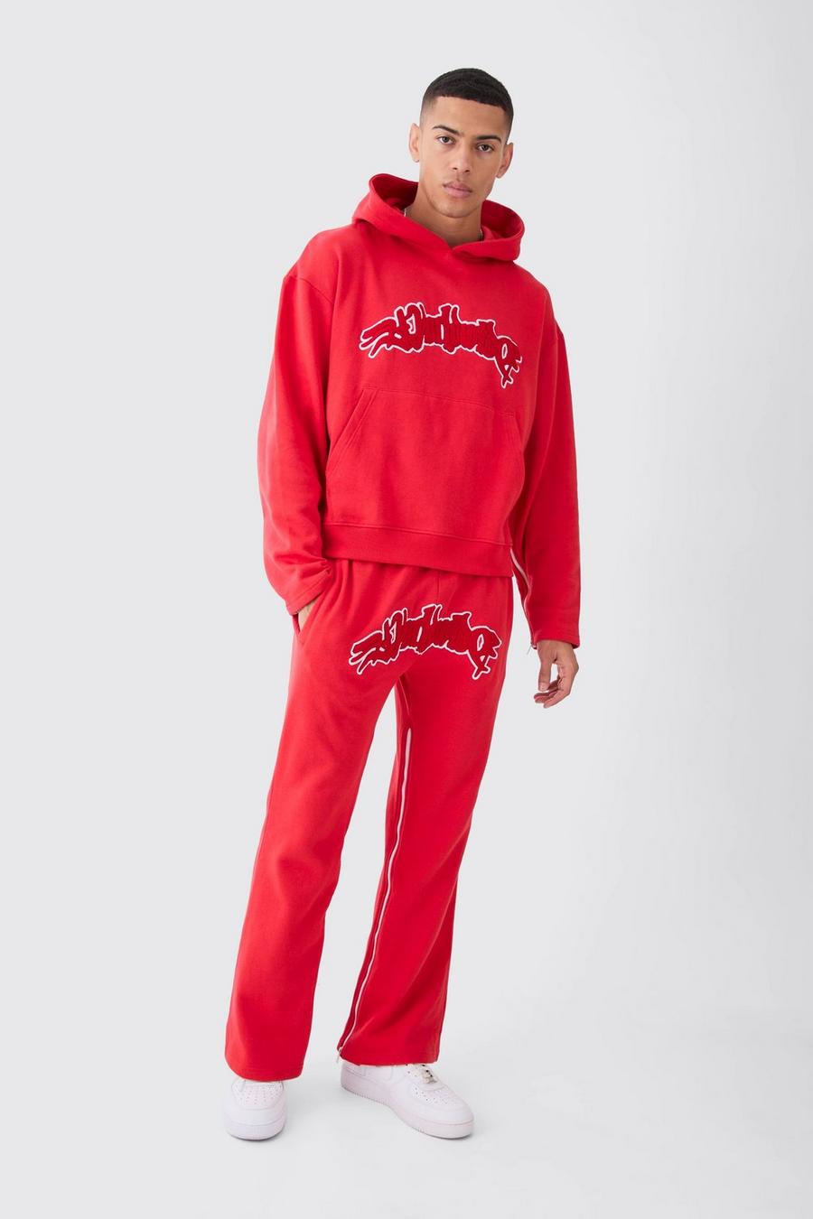 Red Oversized Boxy Applique Zip Gusset Tracksuit image number 1