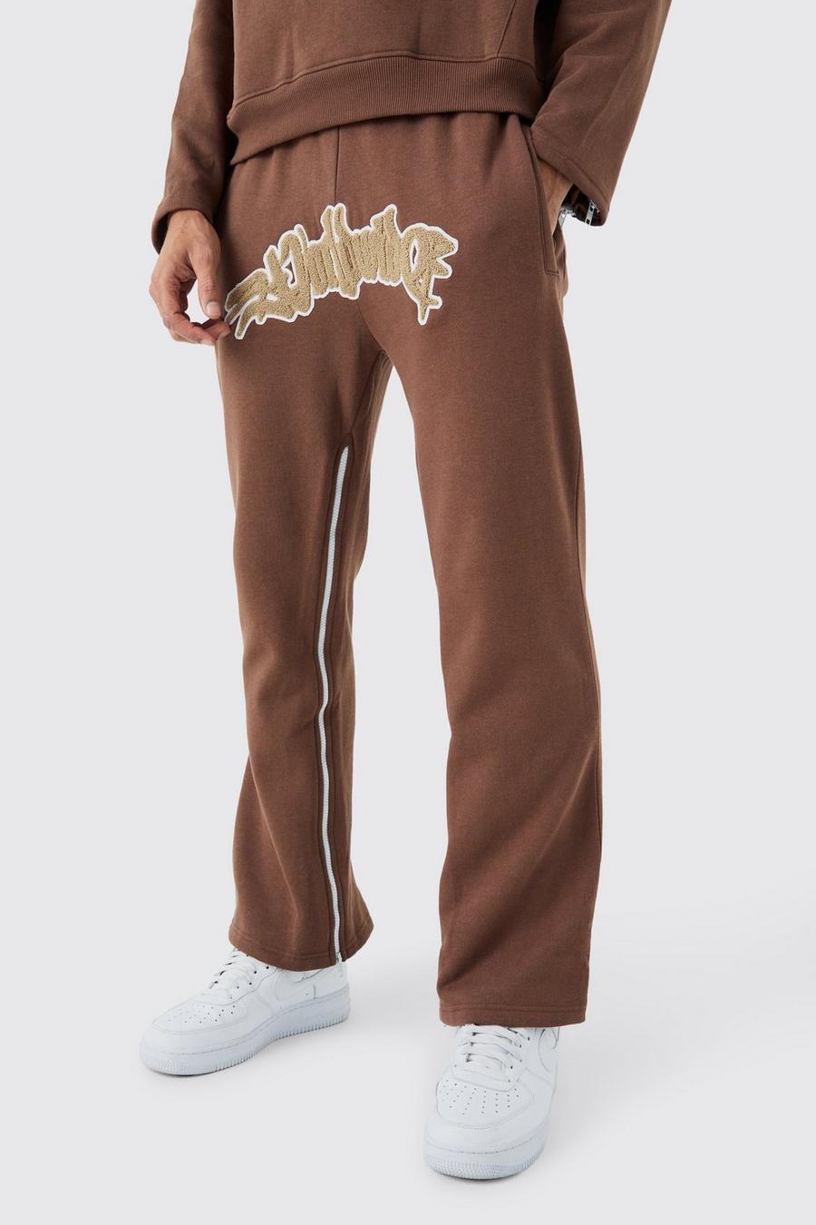 Pantaloni tuta Worldwide con inserti, applique e zip, Chocolate image number 1
