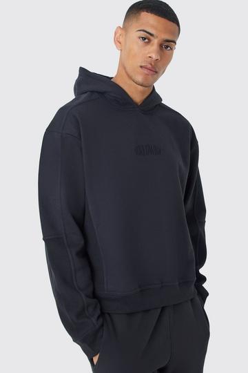 Oversized Boxy Waffle Panel Hoodie black