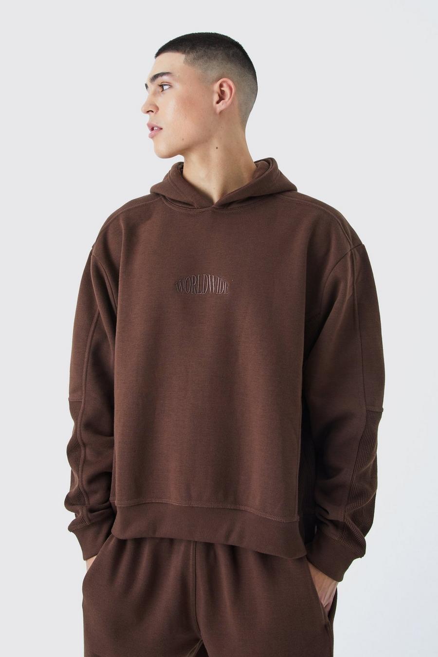 Chocolate Oversize hoodie med våfflad struktur image number 1