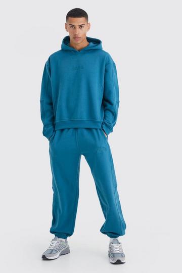 Oversized Waffle Panel Hooded Tracksuit teal