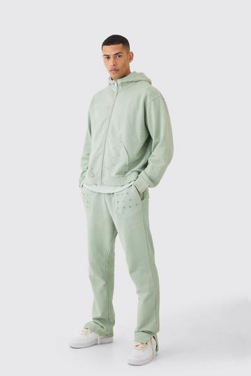 Oversized Boxy Distressed Washed Tracksuit sage