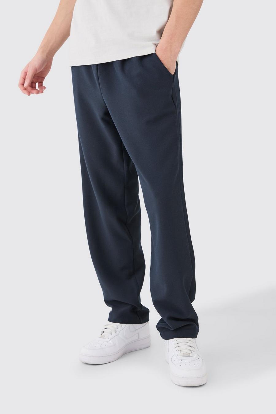 Navy Elasticated Waist Straight Fit Trousers image number 1