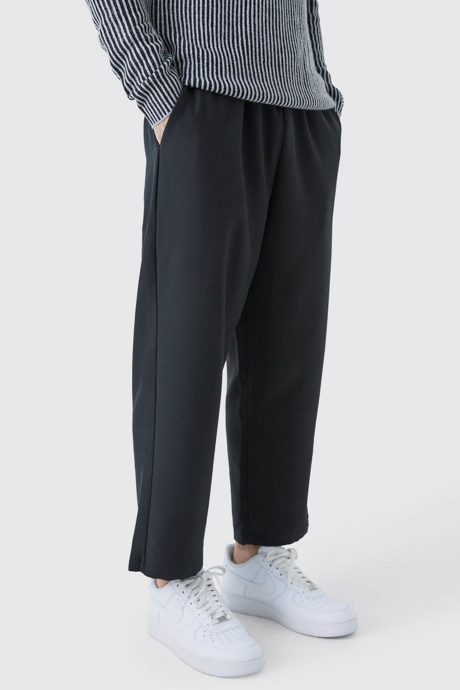 Black Elasticated Waist Cropped Skate Trousers image number 1