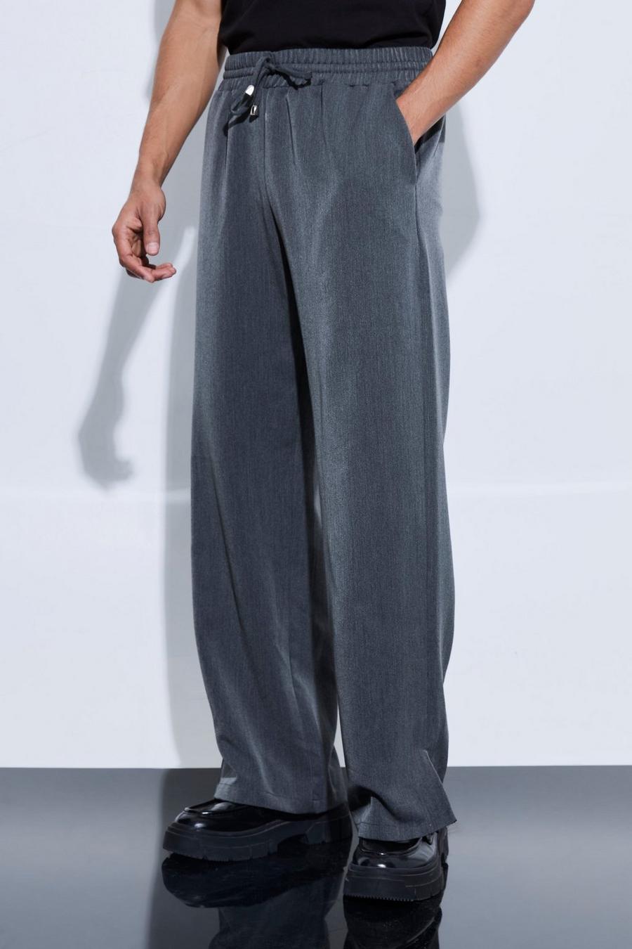 Pantalón de pernera ancha con abertura en el bajo y cordón elástico en la cintura, Grey image number 1