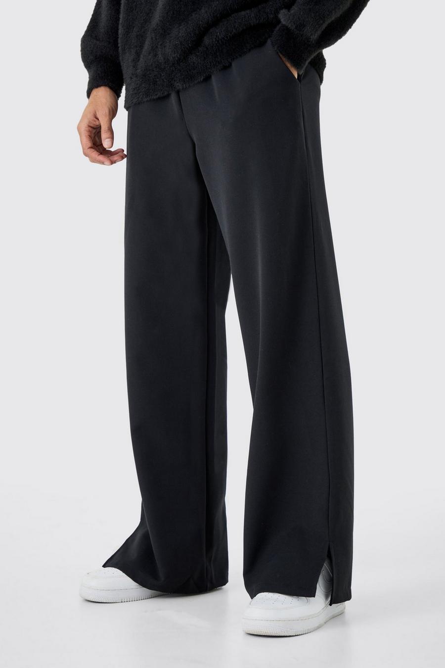 Pantalón de pernera ancha con abertura en el bajo y cordón elástico en la cintura, Black image number 1